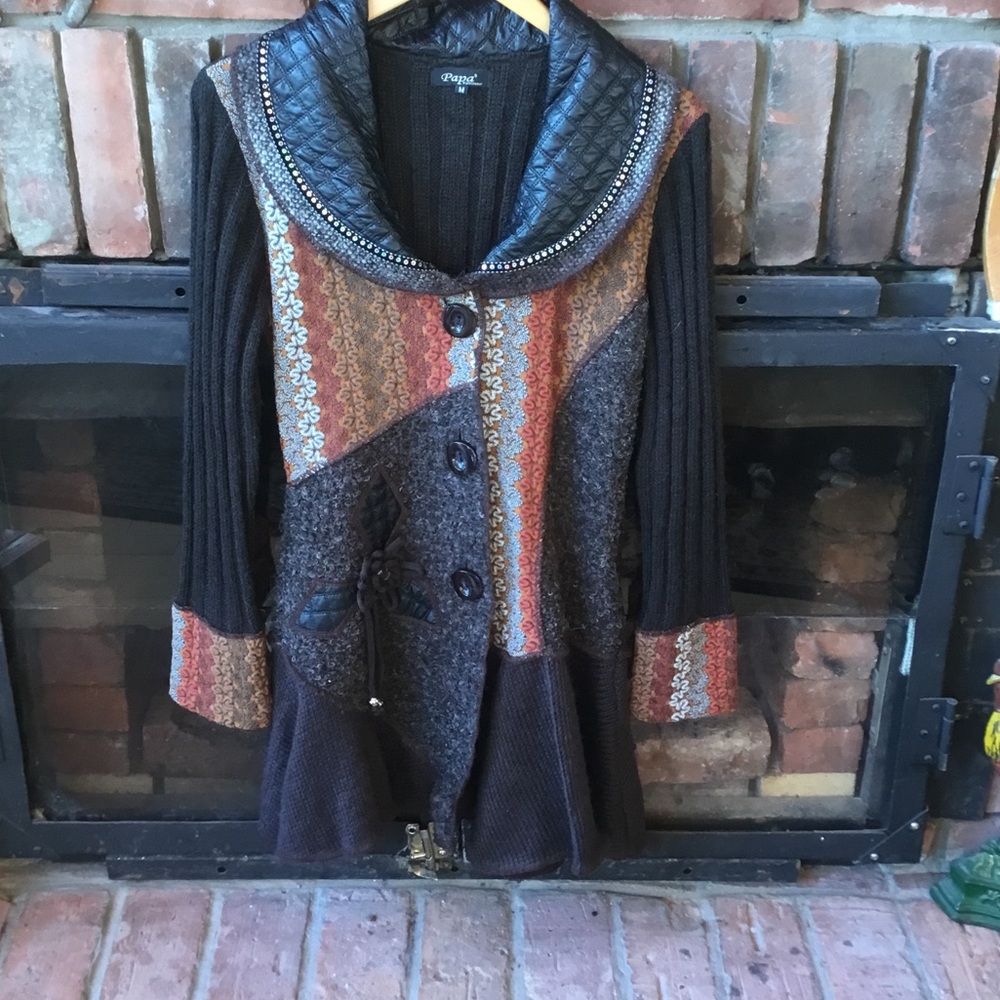 Stylish Multicolor Cardigan with Faux Leather Accents